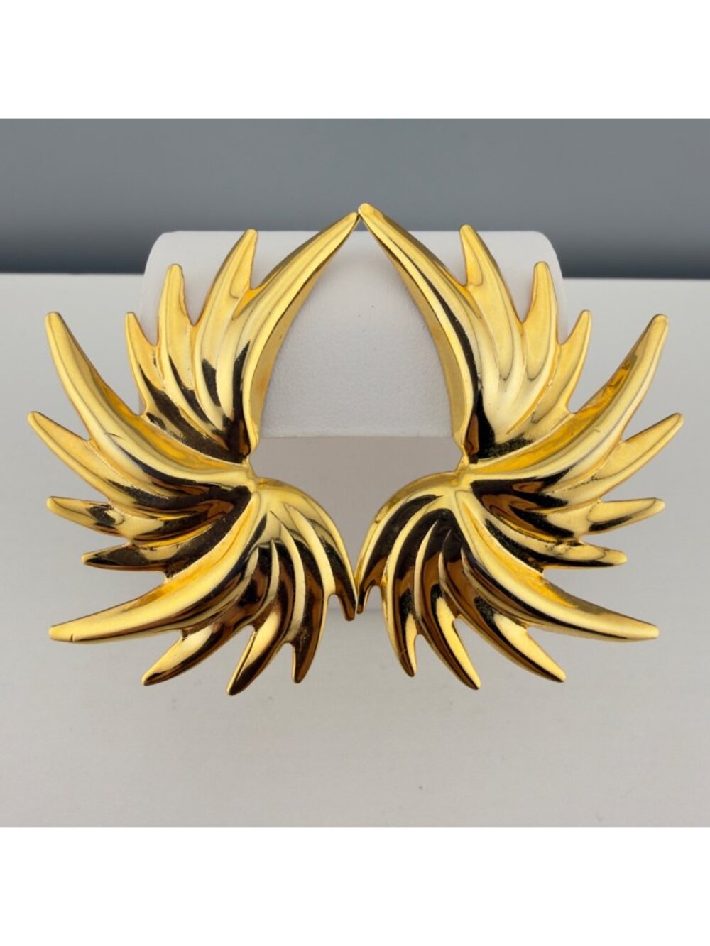 Vintage Large Angel Wing Statement Earrings Gold Tone Clip On Park Lane